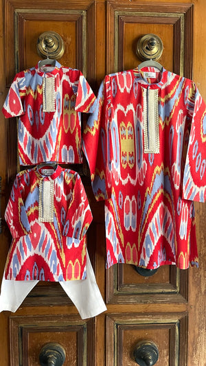 Red Ikat Boys Kurta Set