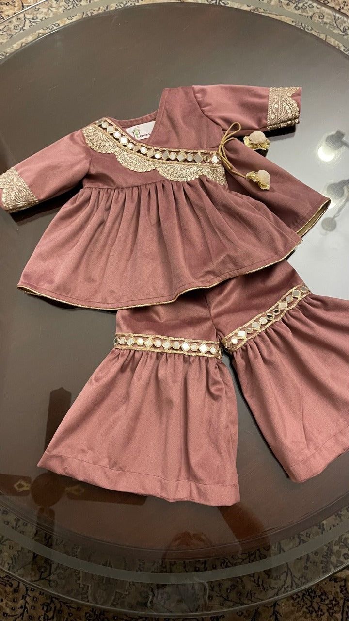 Blush Pink Velvet Girls Sharara Set