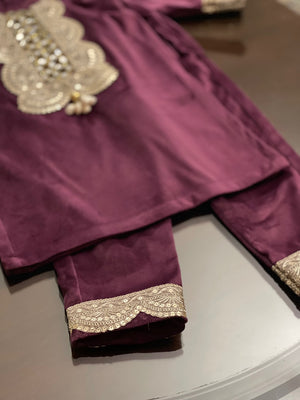 Plum Velvet Girls Kurta Set