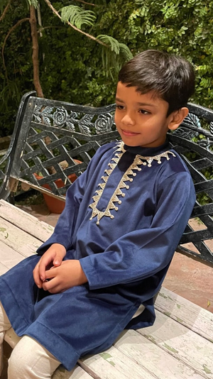 Navy Velvet Boys Kurta Set