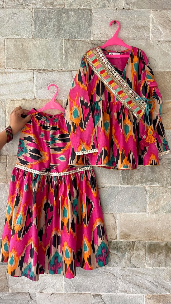 Pink Ikat Girls Sharara Set