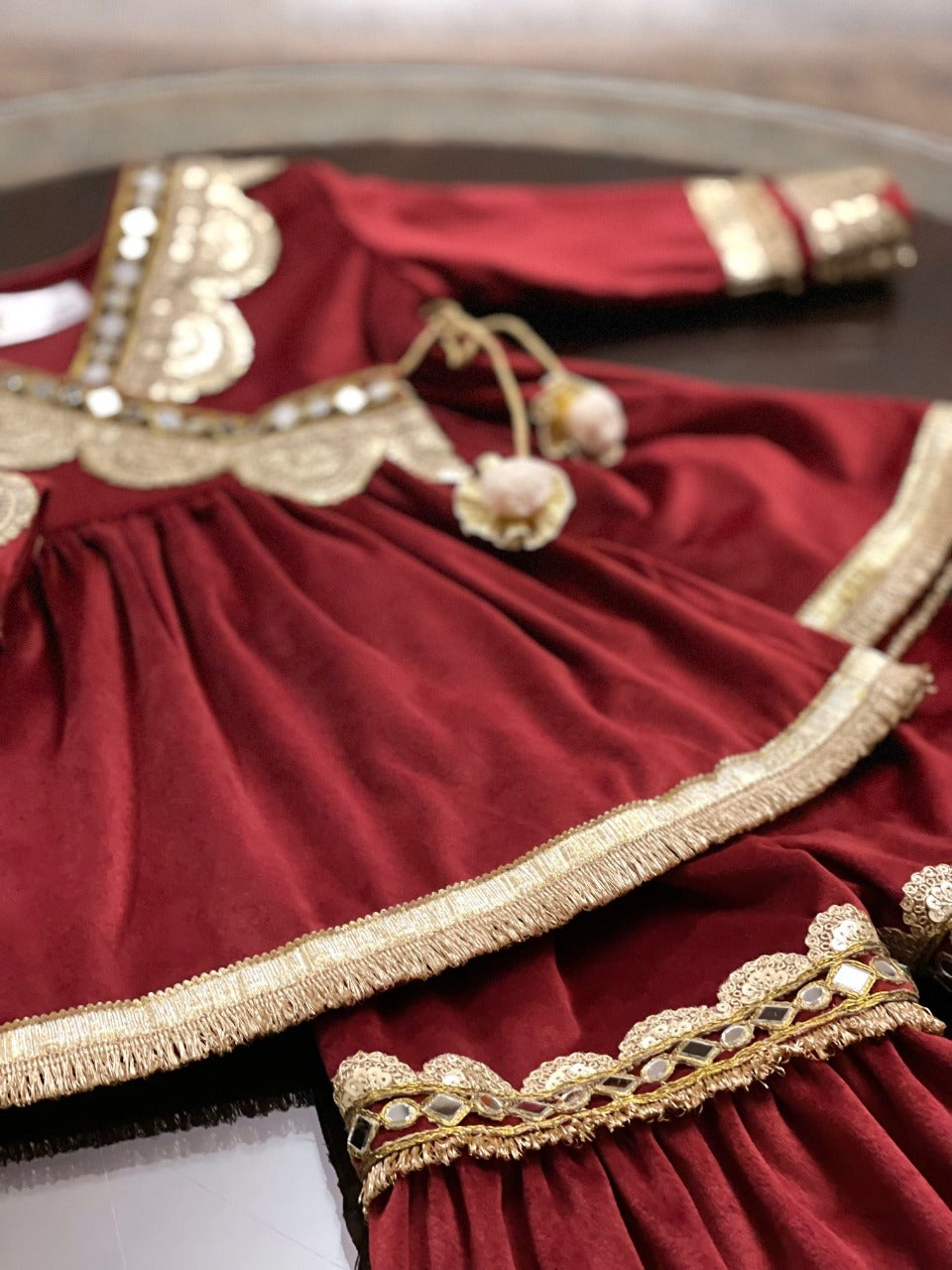 Maroon Velvet Sharara Set