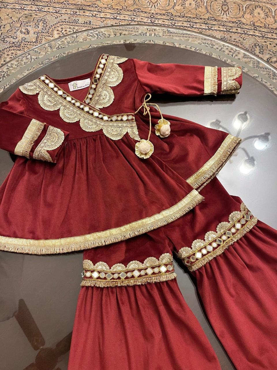 Maroon Velvet Sharara Set
