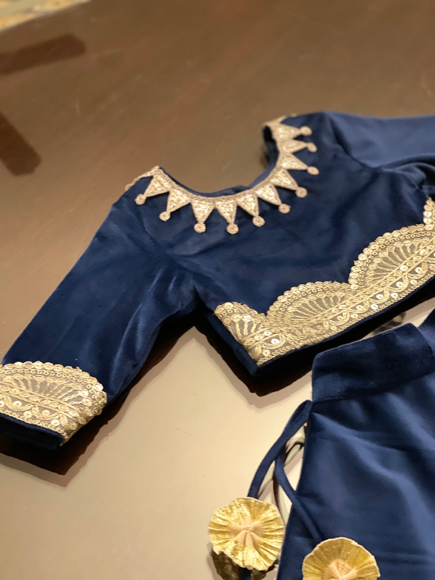 Navy Blue Velvet Lehenga Set