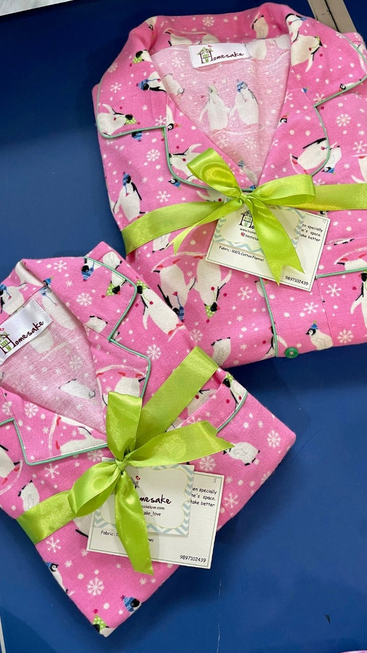 Pink Penguin Flannel Nightwear