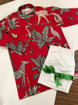 Red Safari Boys Kurta Set