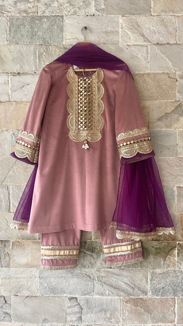 Noor Velvet Girls Kurta Set