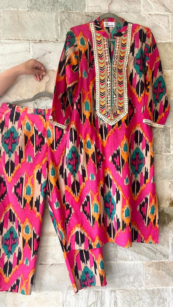 Pink Ikat Kurta Set