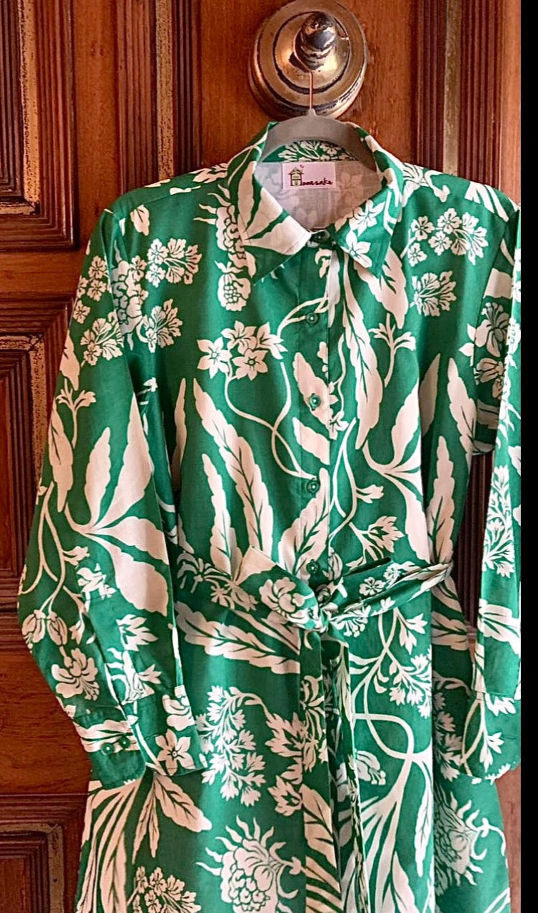 Green Floral Shirt Dress