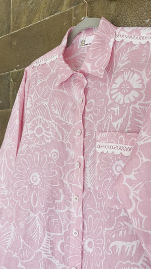 Pink Floral Linen Shirt