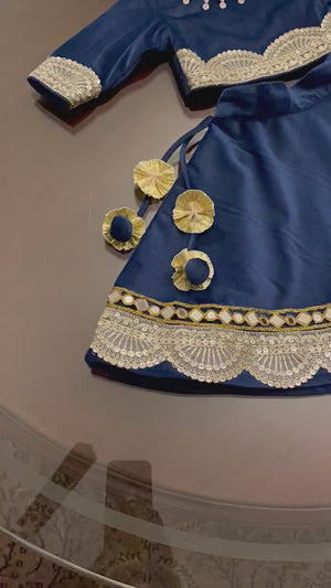 Navy Blue Velvet Lehenga Set