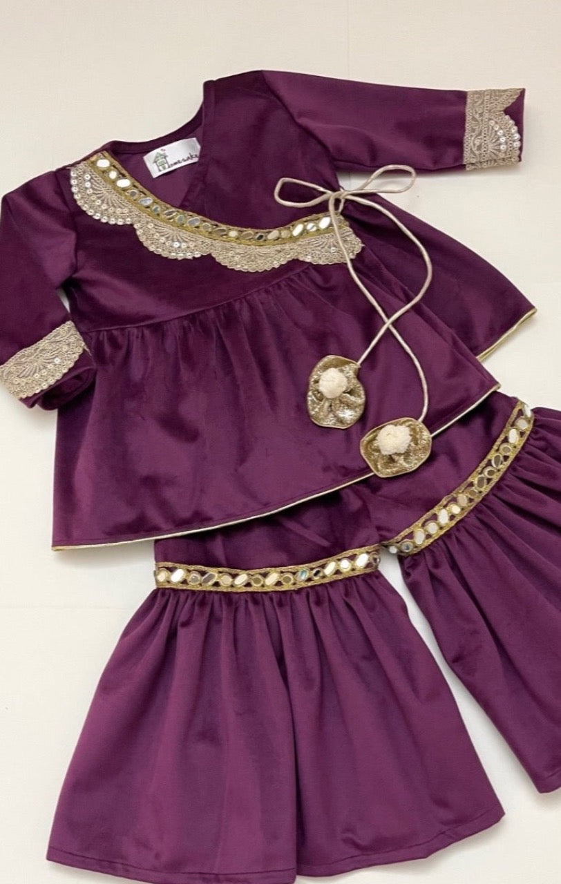 Plum Velvet Girls Sharara Set